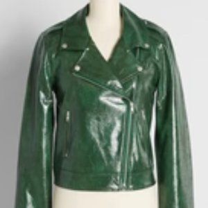 Modcloth Green Vegan Leather Moto Jacket Plus Size 4X